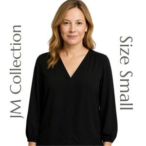 JM Collection - Black V-Neck Blouse - Size Small